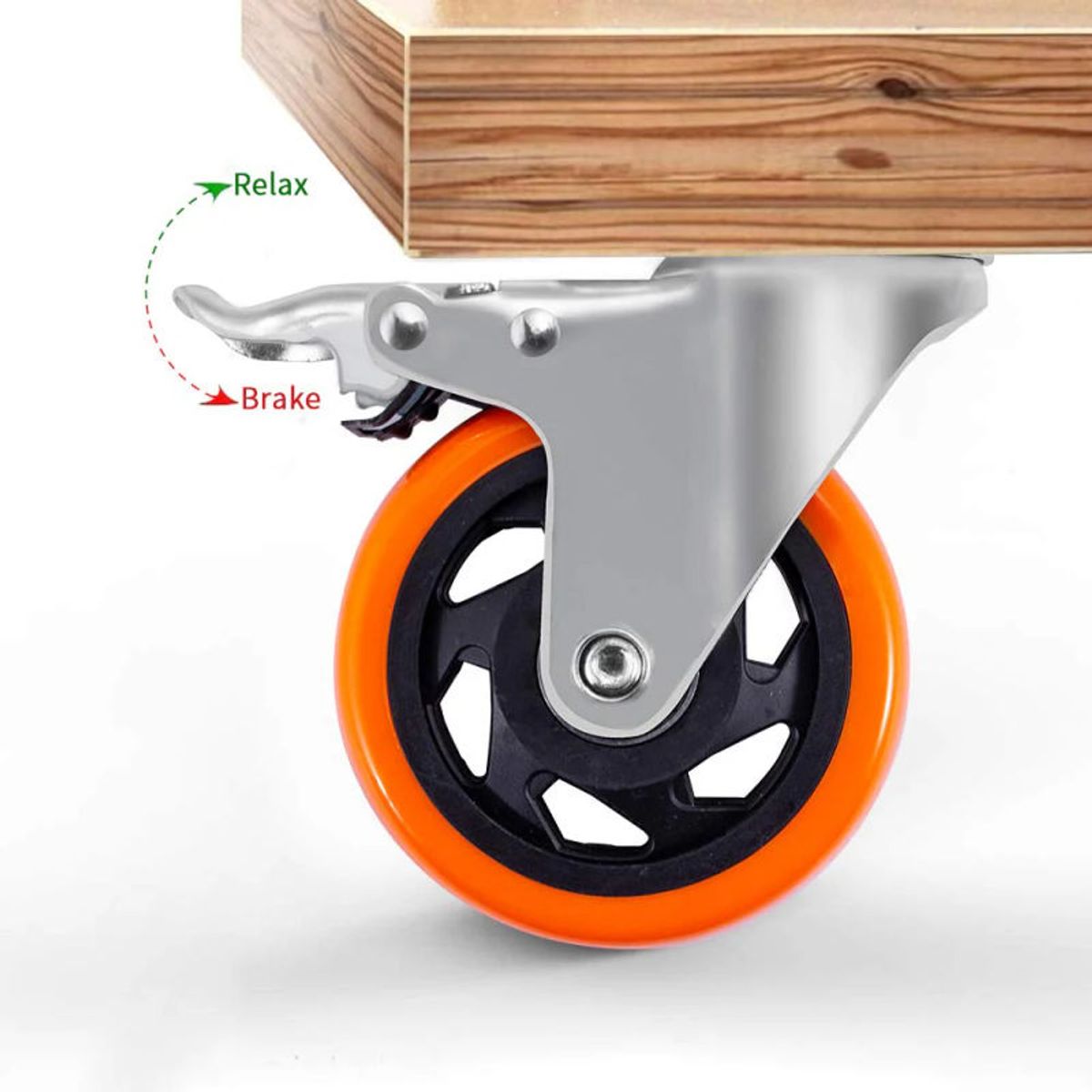 GENERICO - Rodamiento Garrucha giratoria naranja de 4 pulg con freno EDIROF-4PULG