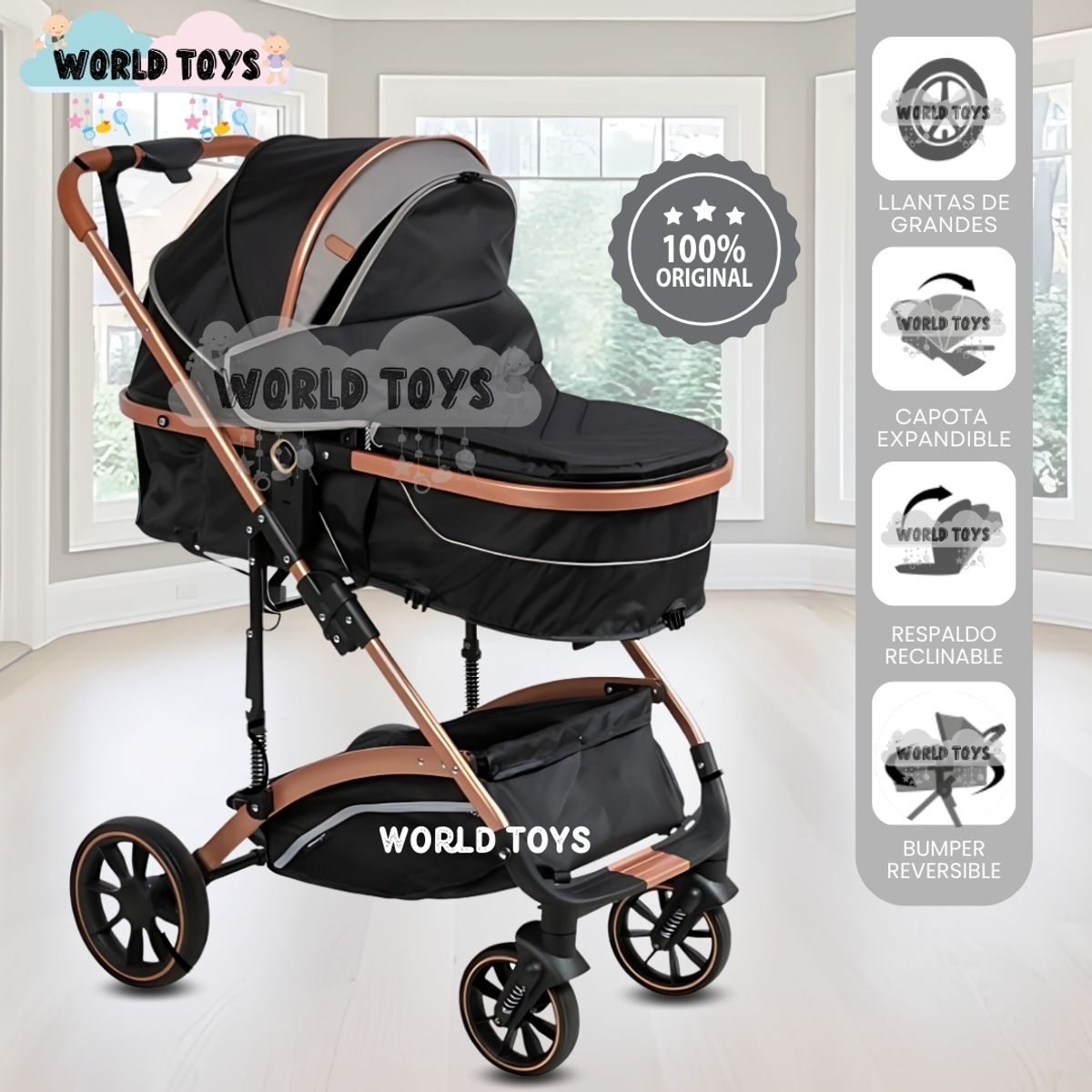 BABY - Coche Cuna Moisés de Lujo «BABY MIAMI» Gray