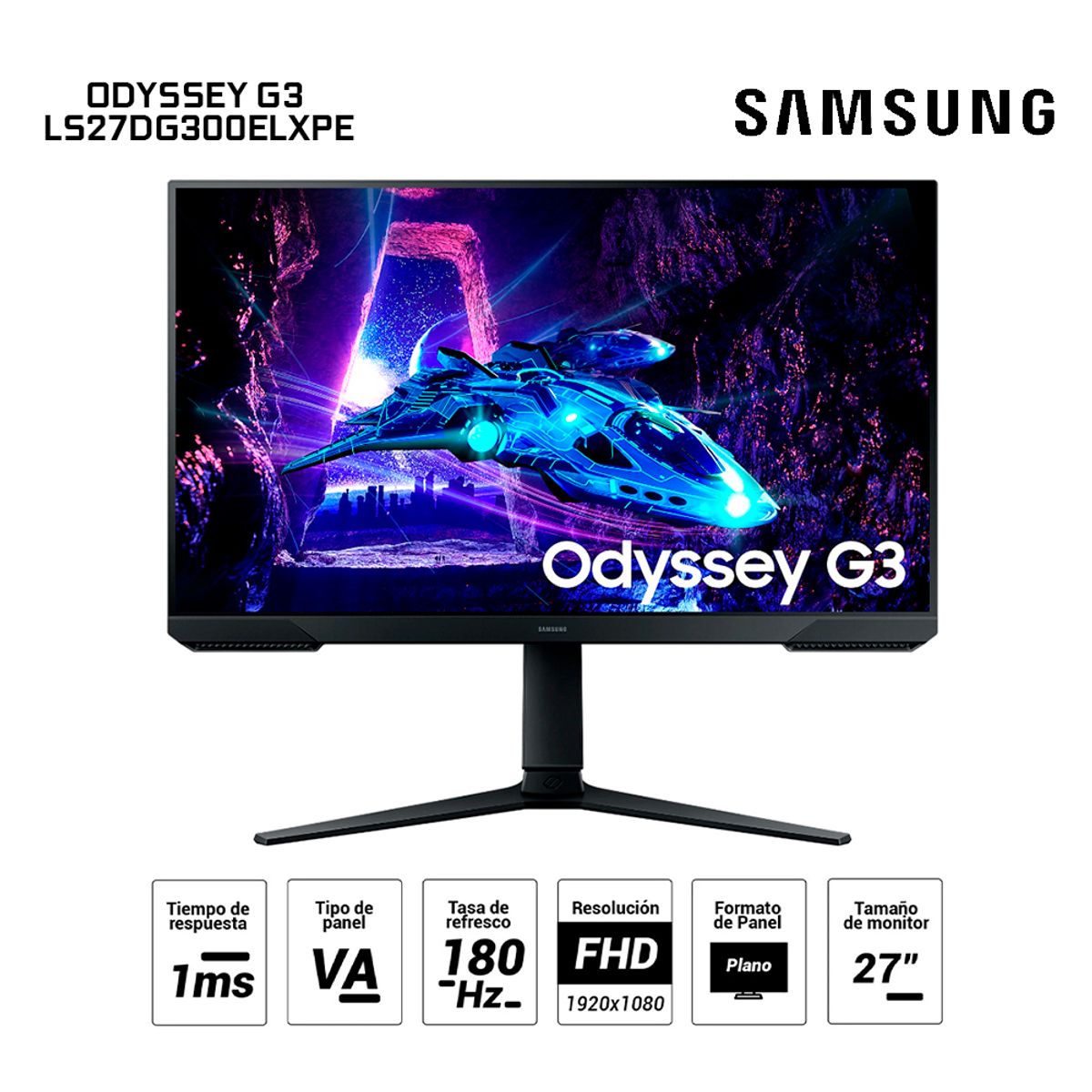 SAMSUNG - Monitor Gaming SAMSUNG Odyssey G3 27 FHD VA HDMI Display Port HAS