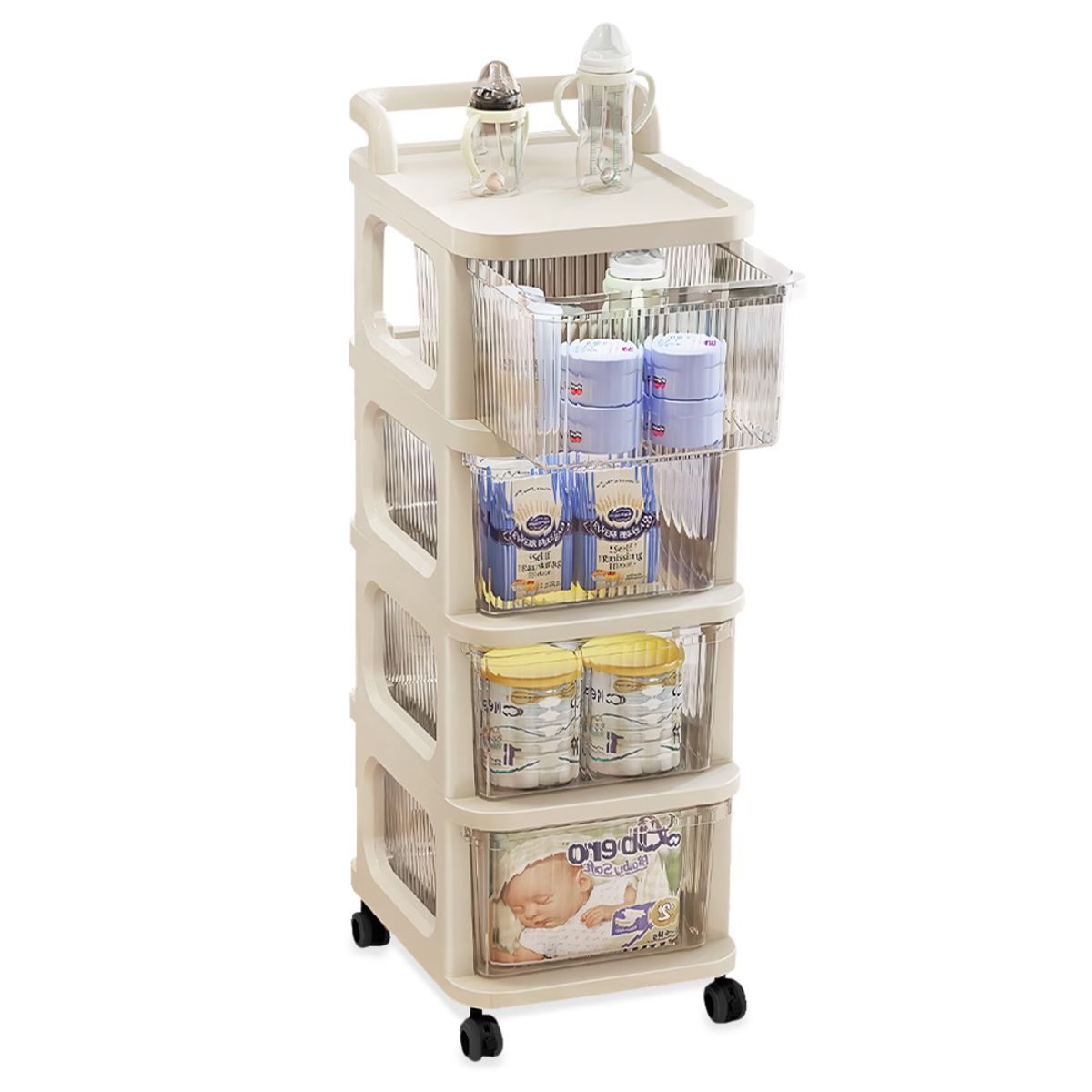 KELLER - Organizador de Pañales y Accesorios de Bebé 4 Niveles con Ruedas CT4