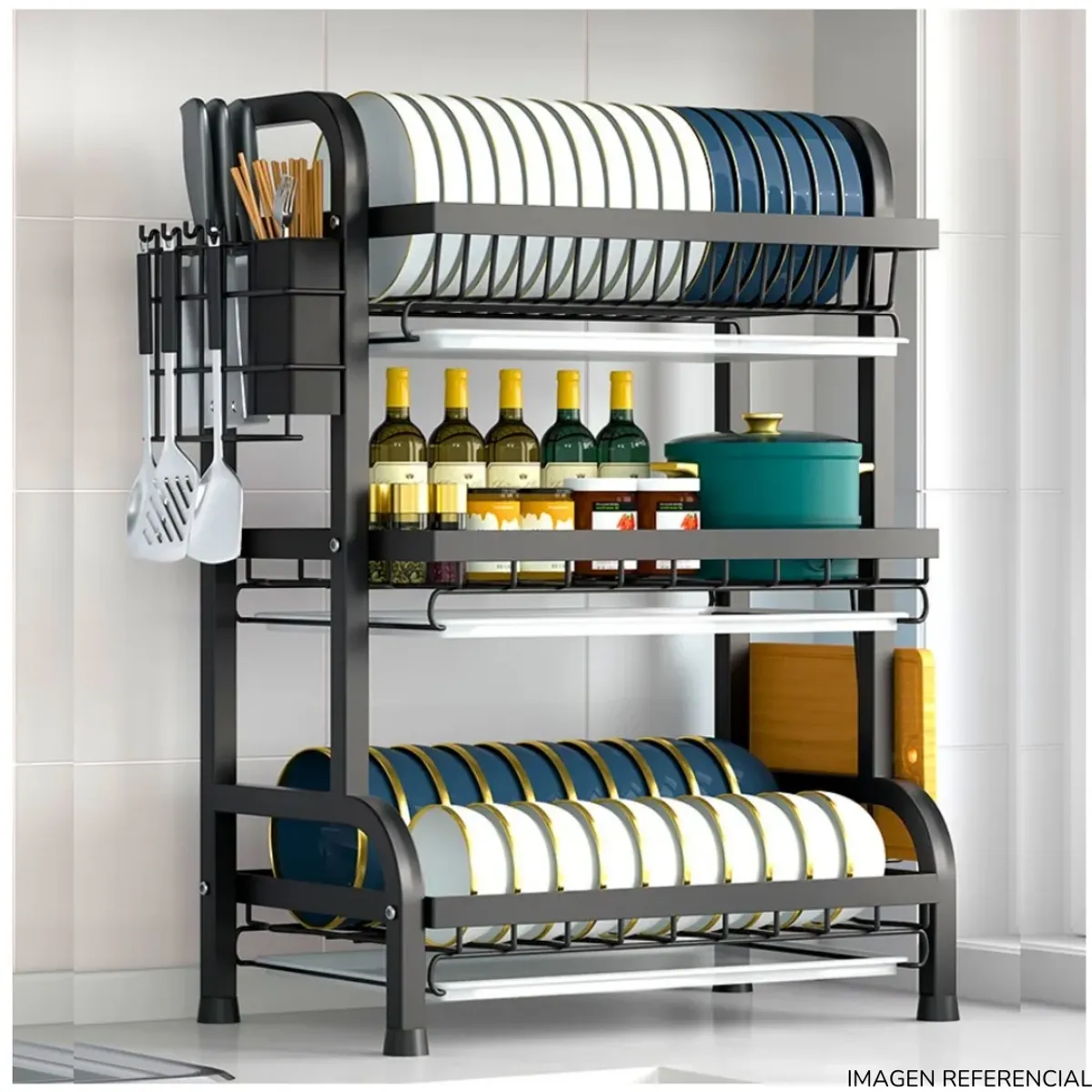 INSPIRA MARKET - Escurridor de Platos Elegante de Cocina 3 Niveles