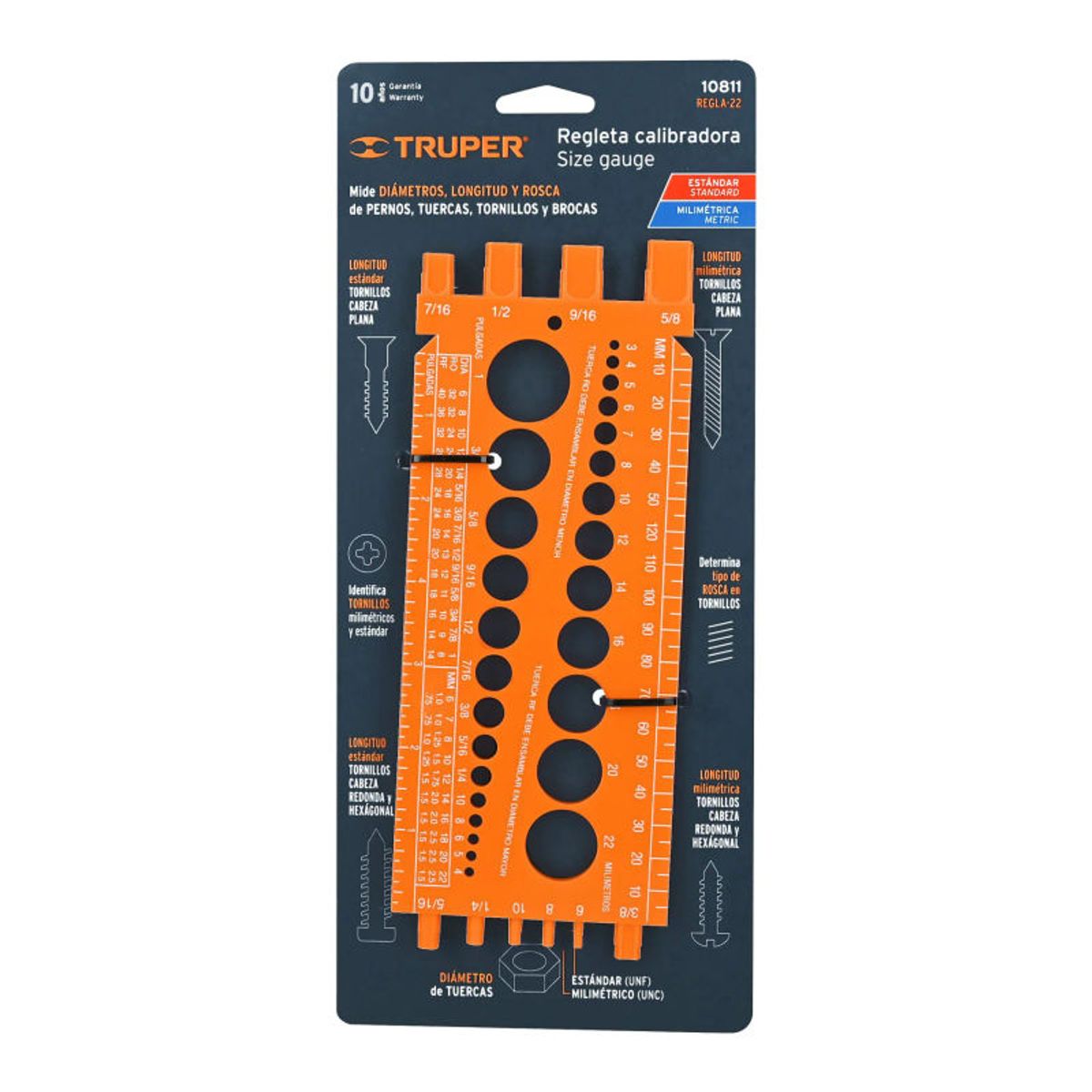 Truper - Regla medidora de tuercas y tornillos 22 cm Truper - 10811