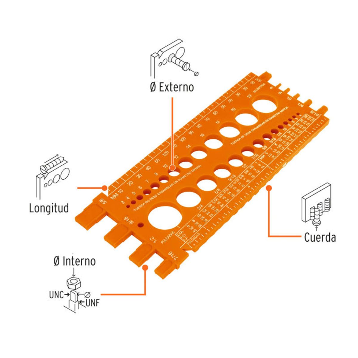 Truper - Regla medidora de tuercas y tornillos 22 cm Truper - 10811