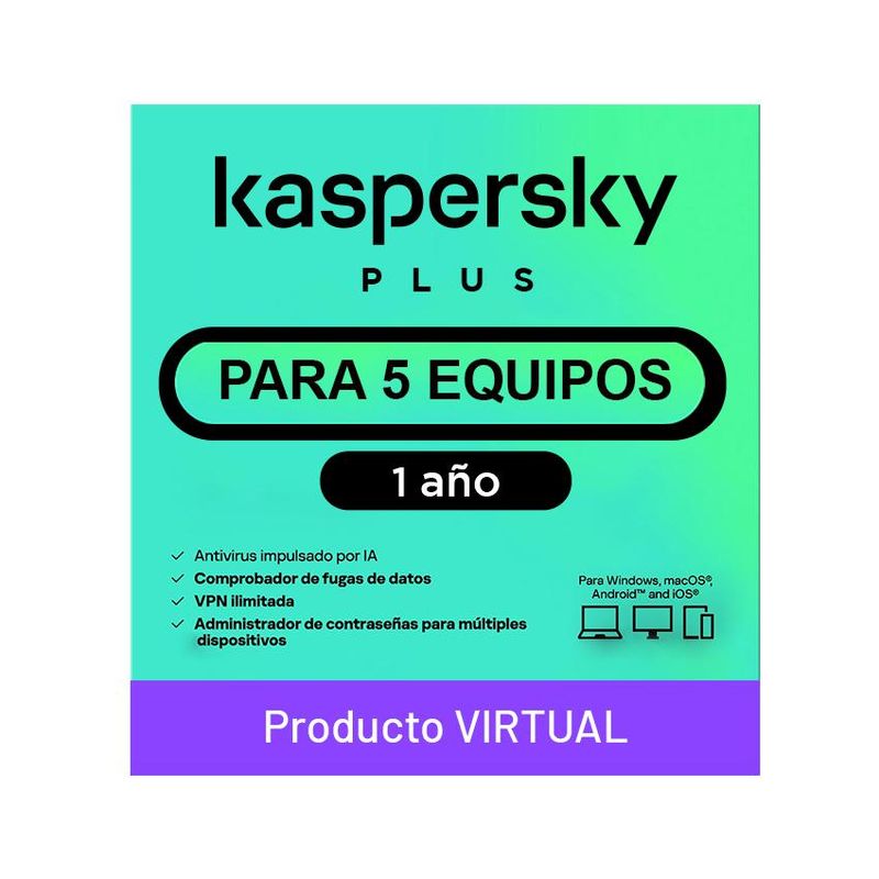 KASPERSKY - ANTIVIRUS KASPERSKY PLUS 5PC 1 AÑO LICENCIA VIRTUAL