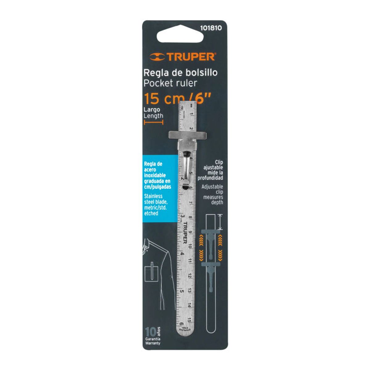TRUPER - Regla 15 cm de acero inoxidable de bolsillo Truper - 101810