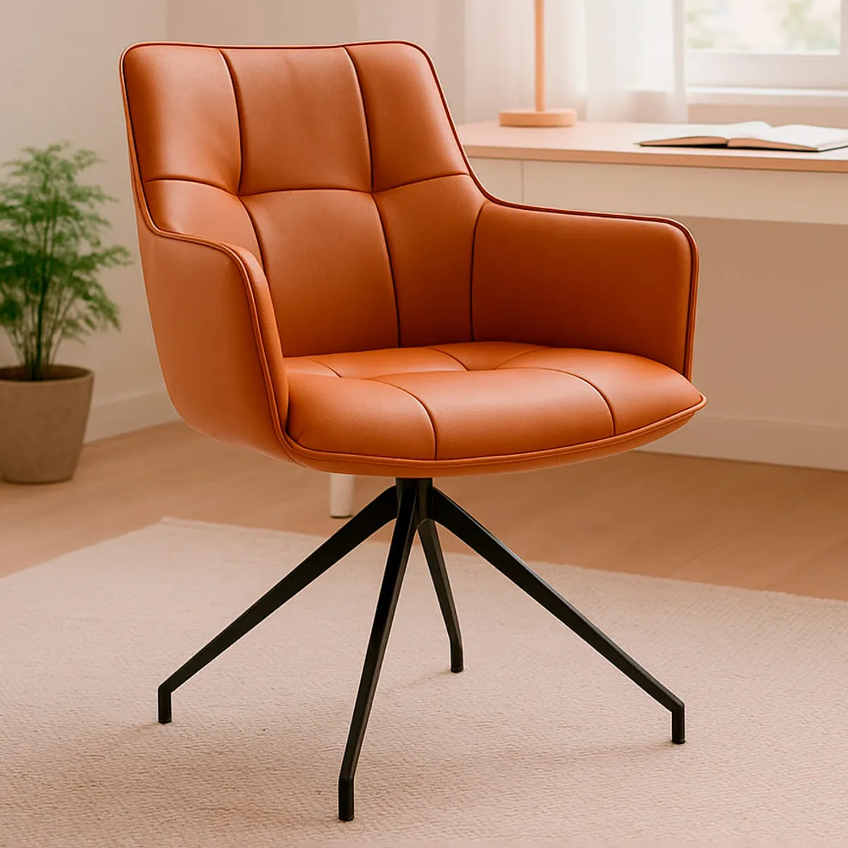 BUCKINGHAM - Butaca Cuero Giratoria 360° Buckingham Berner Marrón Claro