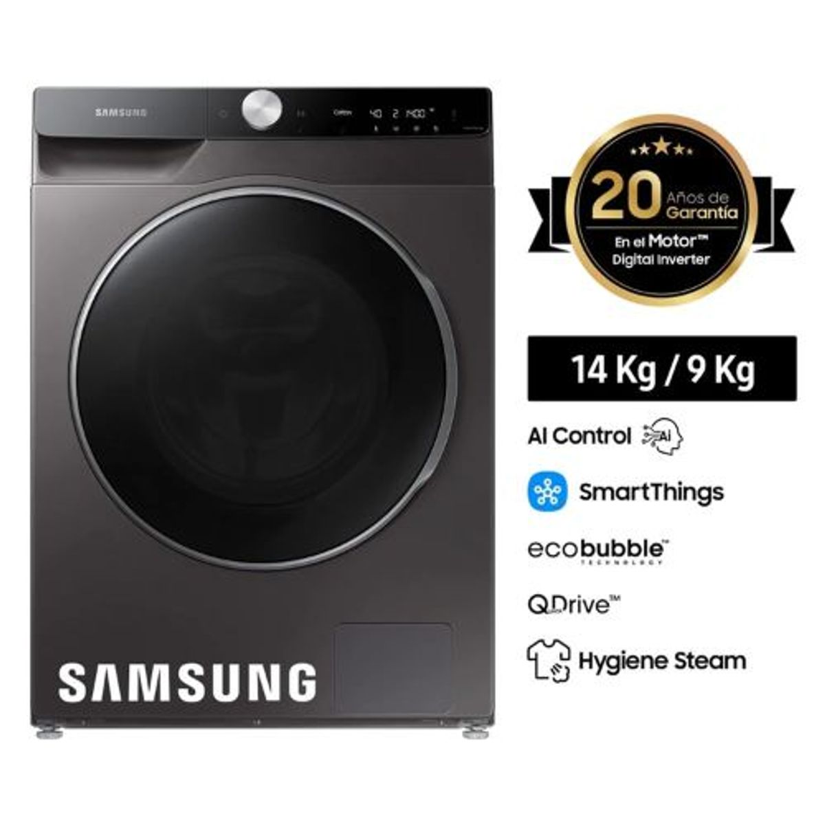 SAMSUNG - Lavaseca Samsung 14Kg  9Kg Carga Frontal AI Control WD14TP04DSX - Inox