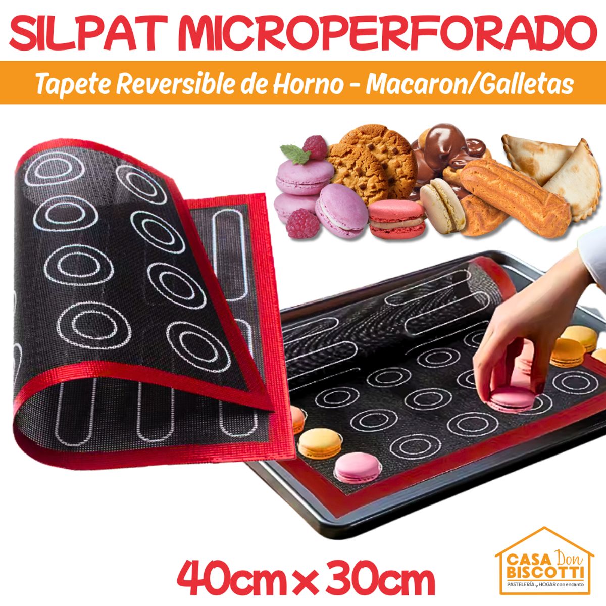 GENERICO - Lamina Silicona Perforada Reversible 2 en 1 Doble Cara Silpat 40x30cm