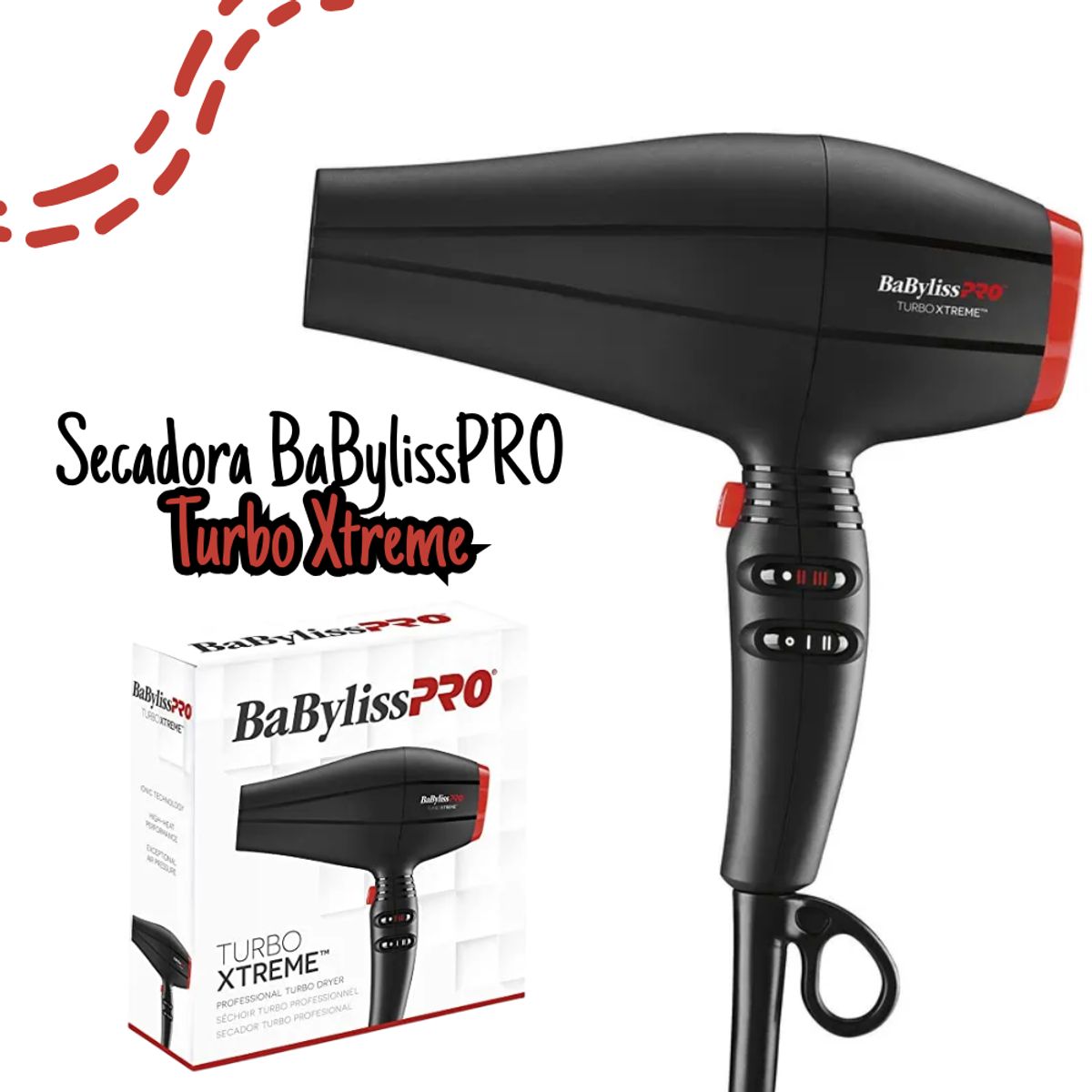 BABYLISS PRO - Secadora Babyliss Pro Profesional Ionico Turbo Xtreme B9400PE