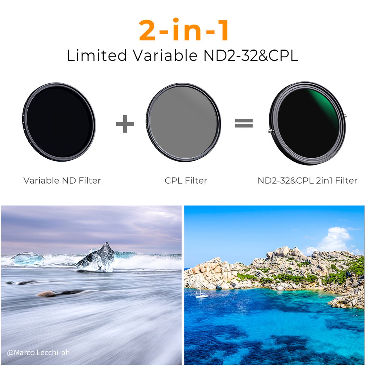 K&F CONCEPT - Filtro K&F Concept Variable ND2-32 + CPL Polarizador 62mm - KF011380