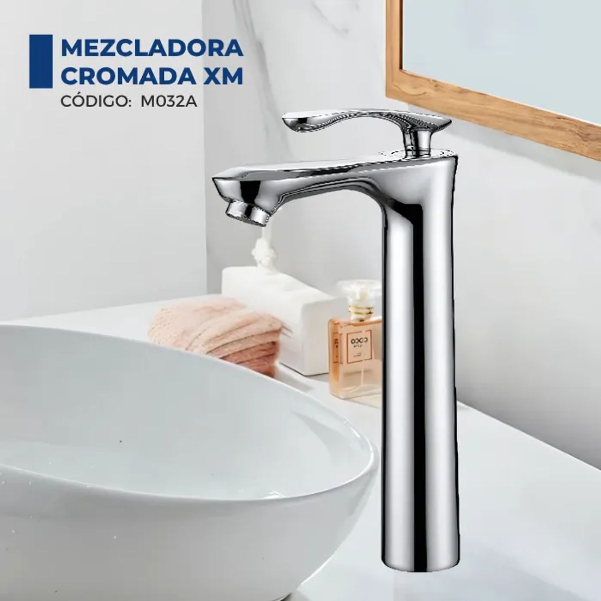 XM - MEZCLADORA MONOCOMANDO PARA LAVATORIO ALTO CROMADO M032A