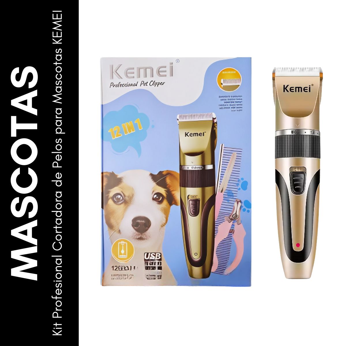KEMEI - Kit Profesional Cortadora de Pelos para Mascotas KEMEI
