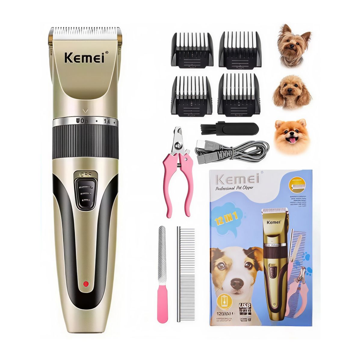 KEMEI - Kit Profesional Cortadora de Pelos para Mascotas KEMEI