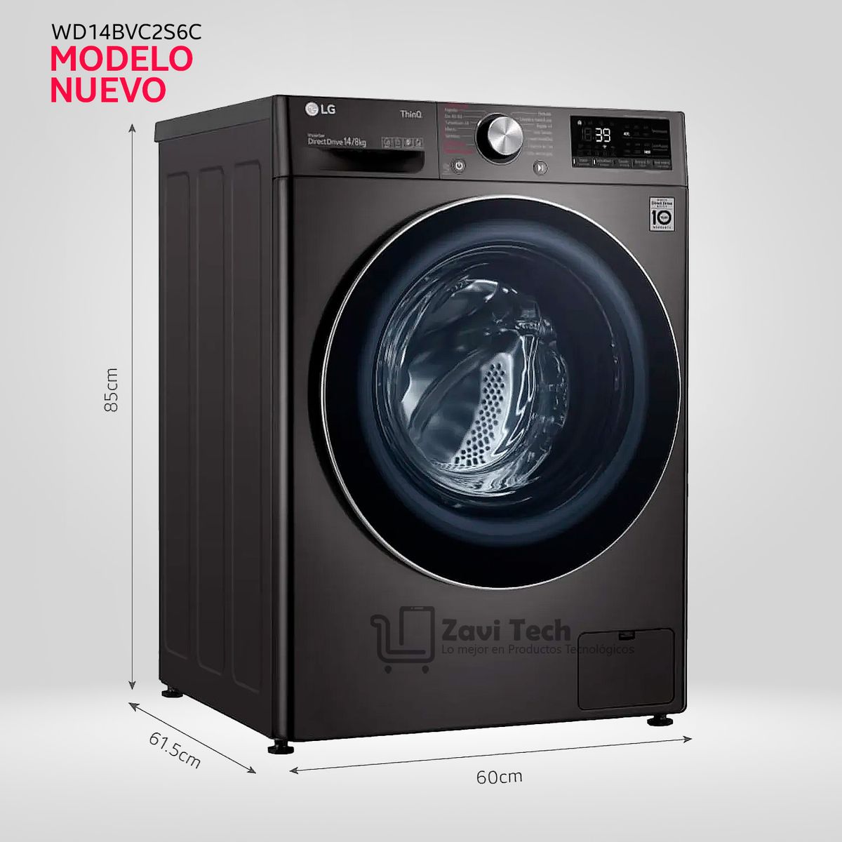 LG - Lavaseca LG WD14BVC2S6C 14Kg  8Kg AI DD Carga Frontal - Negro Acero
