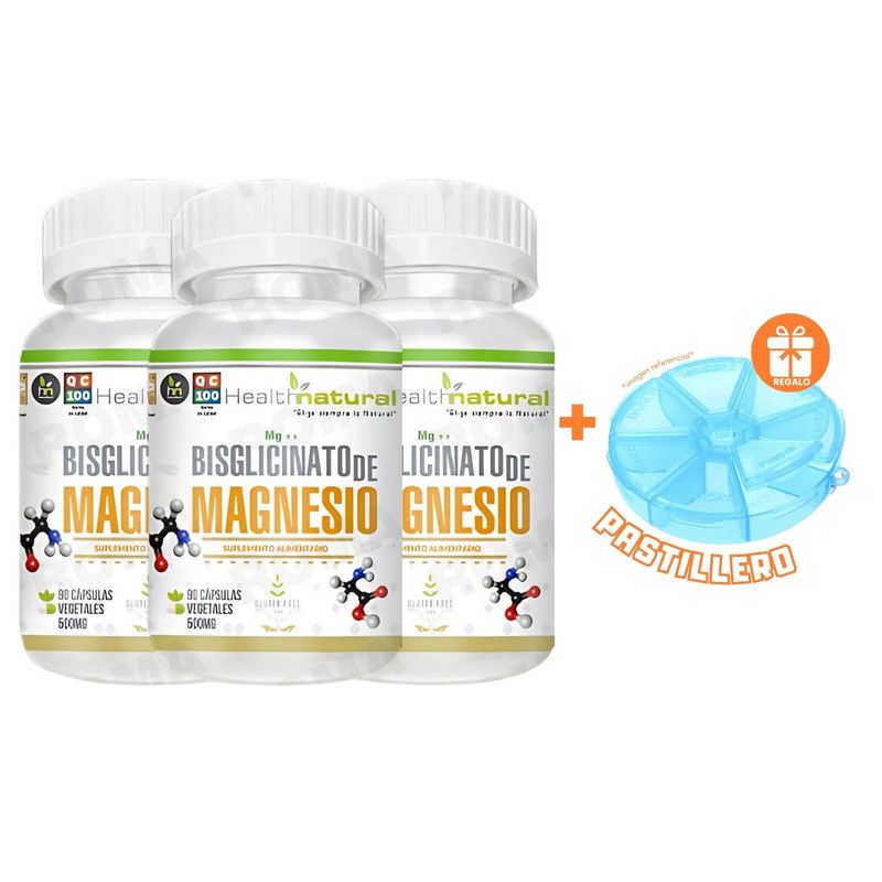 HEALTHNATURAL - PACK 3 BISGLICINATO MAGNESIO HEALTHNATURAL 1500MG + REGALO PASTILLERO