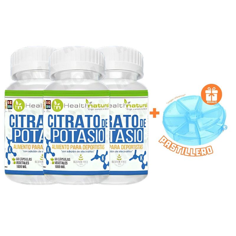 HEALTHNATURAL - PACK 3 CITRATO DE POTASIO HEALTHNATURAL 3000MG + REGALO PASTILLERO
