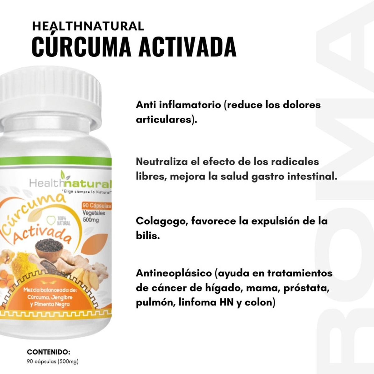 HEALTHNATURAL - CÚRCUMA ACTIVADA HEALTHNATURAL 500MG + REGALO PASTILLERO