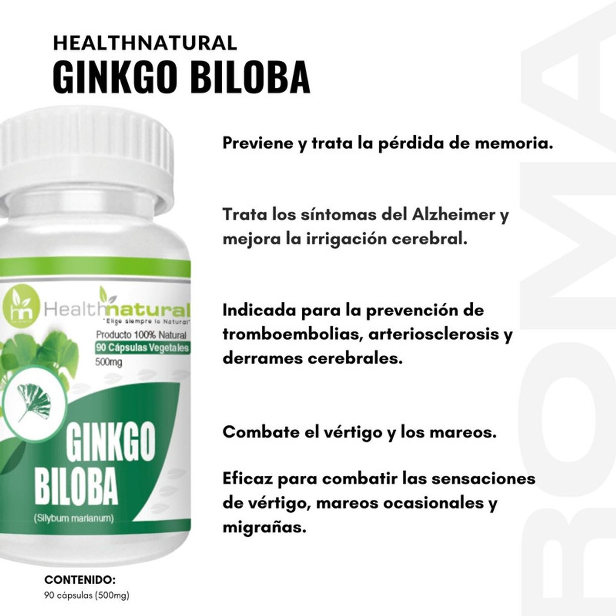 HEALTHNATURAL - GINKGO BILOBA HEALTHNATURAL 500MG + REGALO PASTILLERO