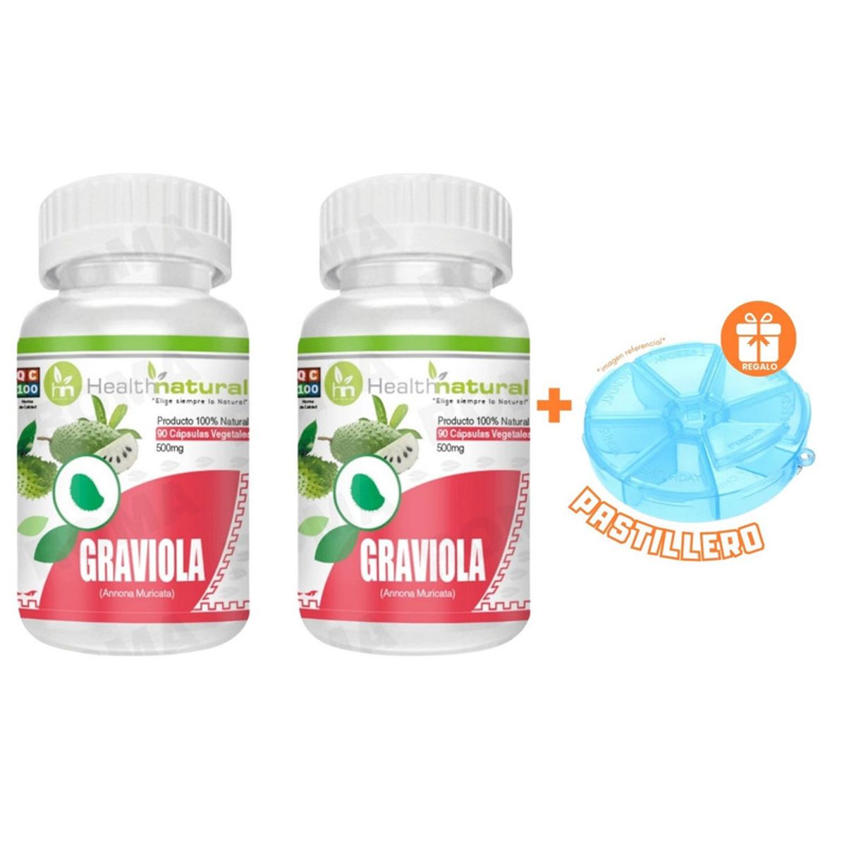HEALTHNATURAL - PACK 2 GRAVIOLA HEALTHNATURAL 1000MG + REGALO PASTILLERO