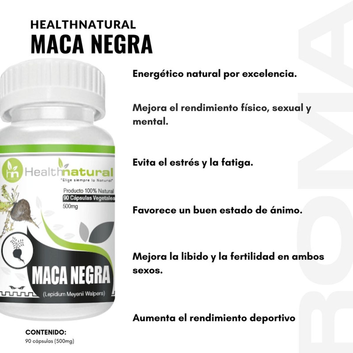 HEALTHNATURAL - PACK 3 MACA NEGRA HEALTHNATURAL 1500MG + REGALO PASTILLERO