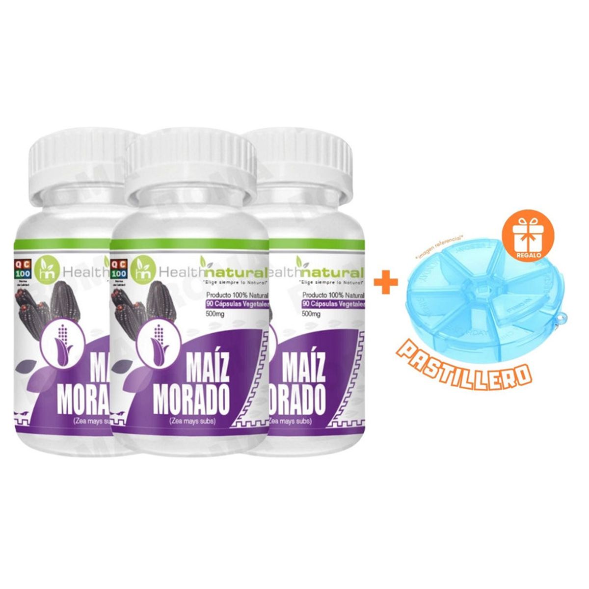 HEALTHNATURAL - PACK 3 MAIZ MORADO HEALTHNATURAL 1500MG + REGALO PASTILLERO