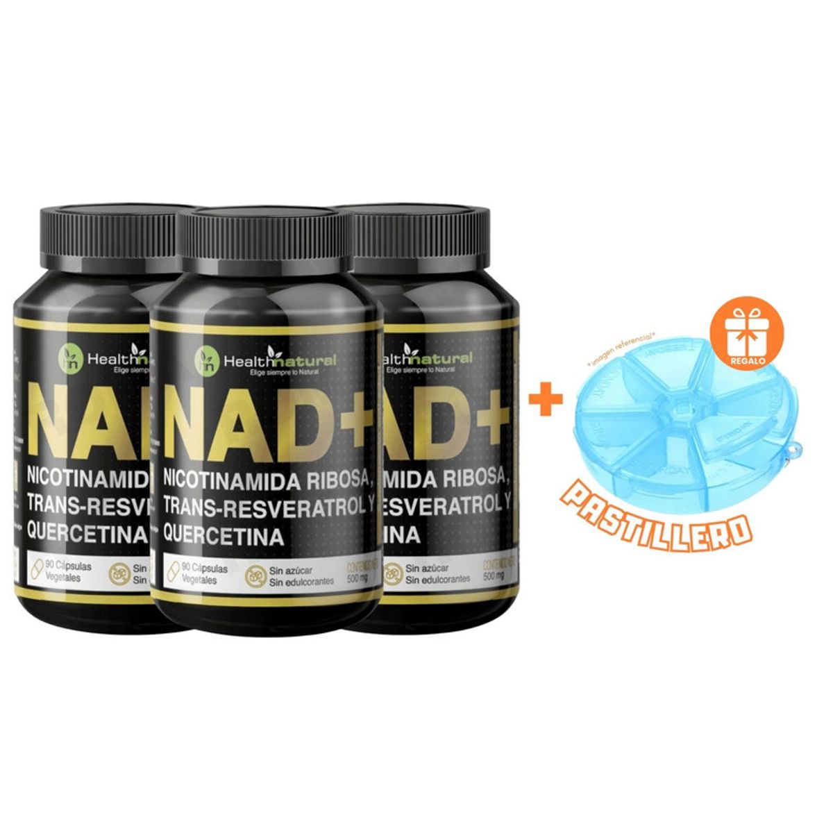 HEALTHNATURAL - PACK 3 NAD+ HEALTHNATURAL 1500MG + REGALO PASTILLERO