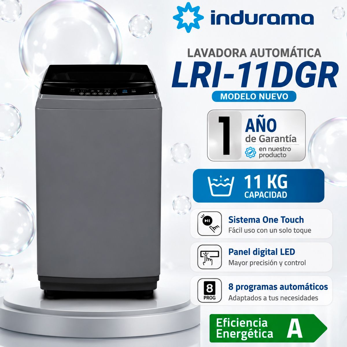 INDURAMA - Lavadora Automática Indurama 11 Kg LRI-11DGR - Gris Oscuro