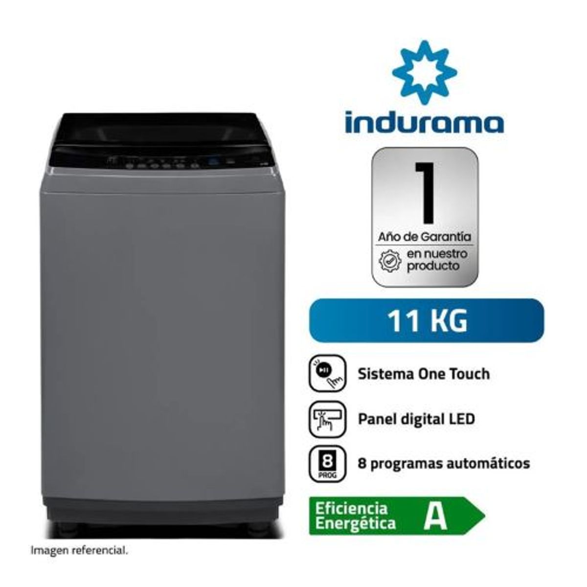 INDURAMA - Lavadora Automática Indurama 11 Kg LRI-11DGR - Gris Oscuro