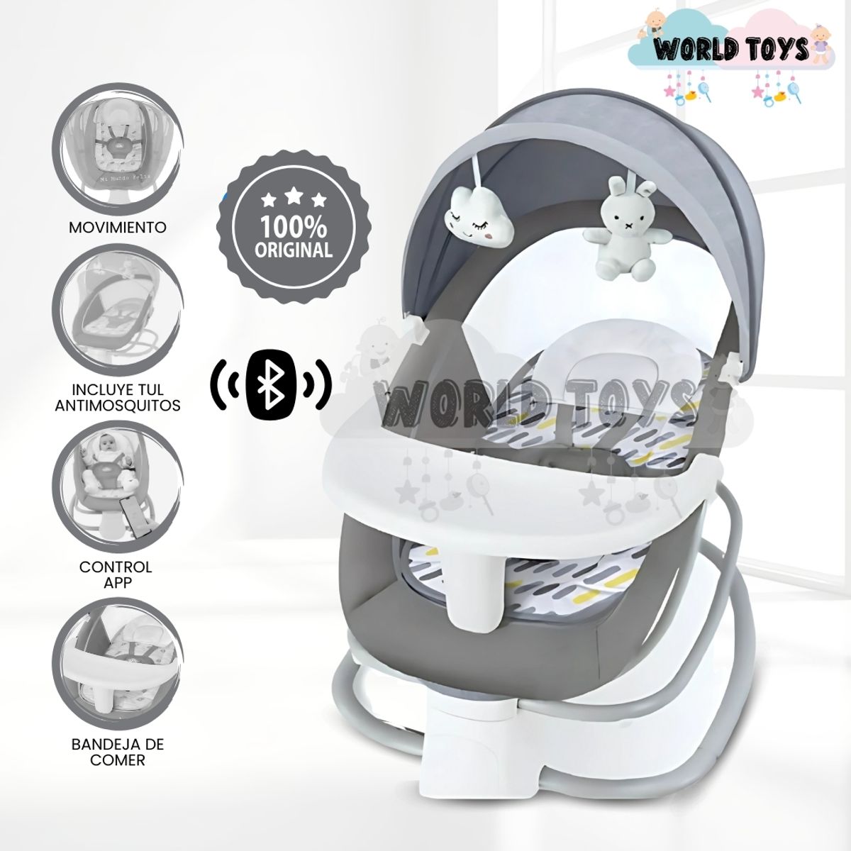 BABY - Mecedora Plegable Eléctrica para Bebés «DOLLY II» Gray