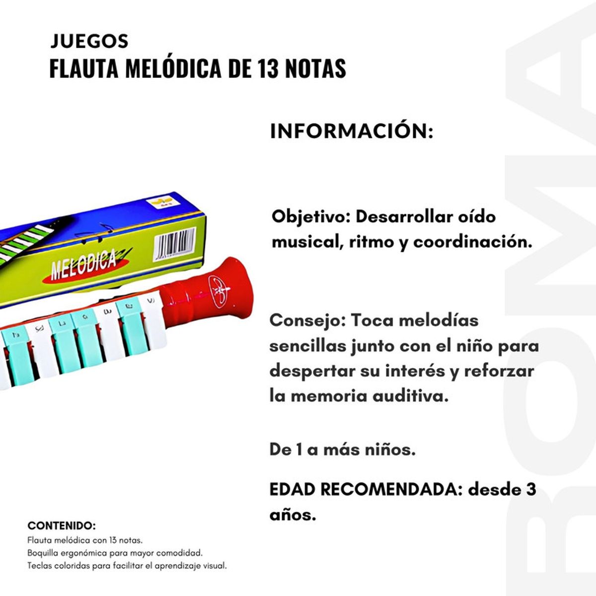 GENERICO - FLAUTA MELÓDICA DE 13 NOTAS - JUEGO DIDÁTICO