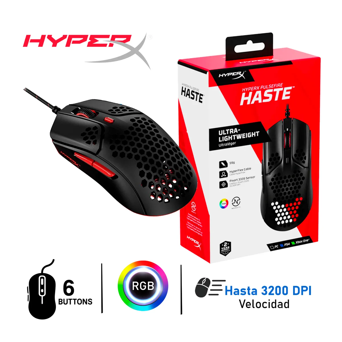 HYPERX - Mouse Gamer HyperX Pulsefire Haste BKRD 16,000 DPI 4P5E3AA