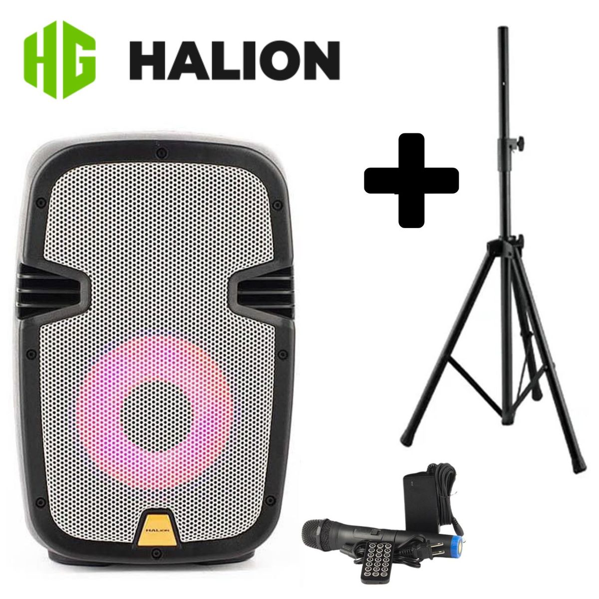 HALION - Parlante Portátil Halion PHA8MB 600W USB BT + Soporte