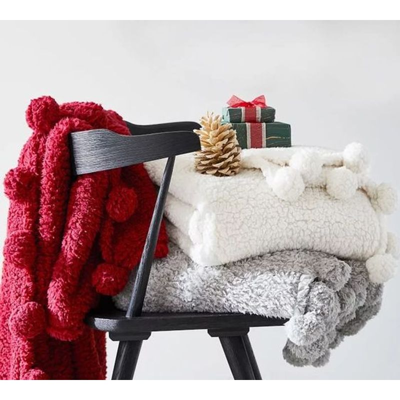 GENERICO - Manta pompón rojo Decoraline Home