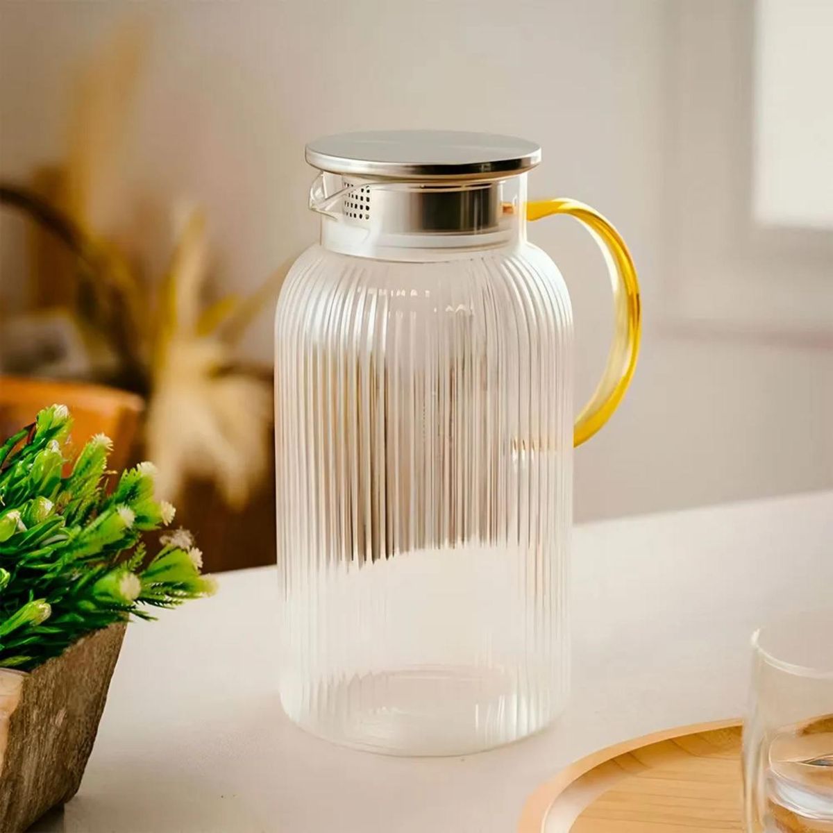 ICHIMATSU - Tetera de vidrio borosilicato con tapa de acero y asa de color 1.6 L- ichimatsu