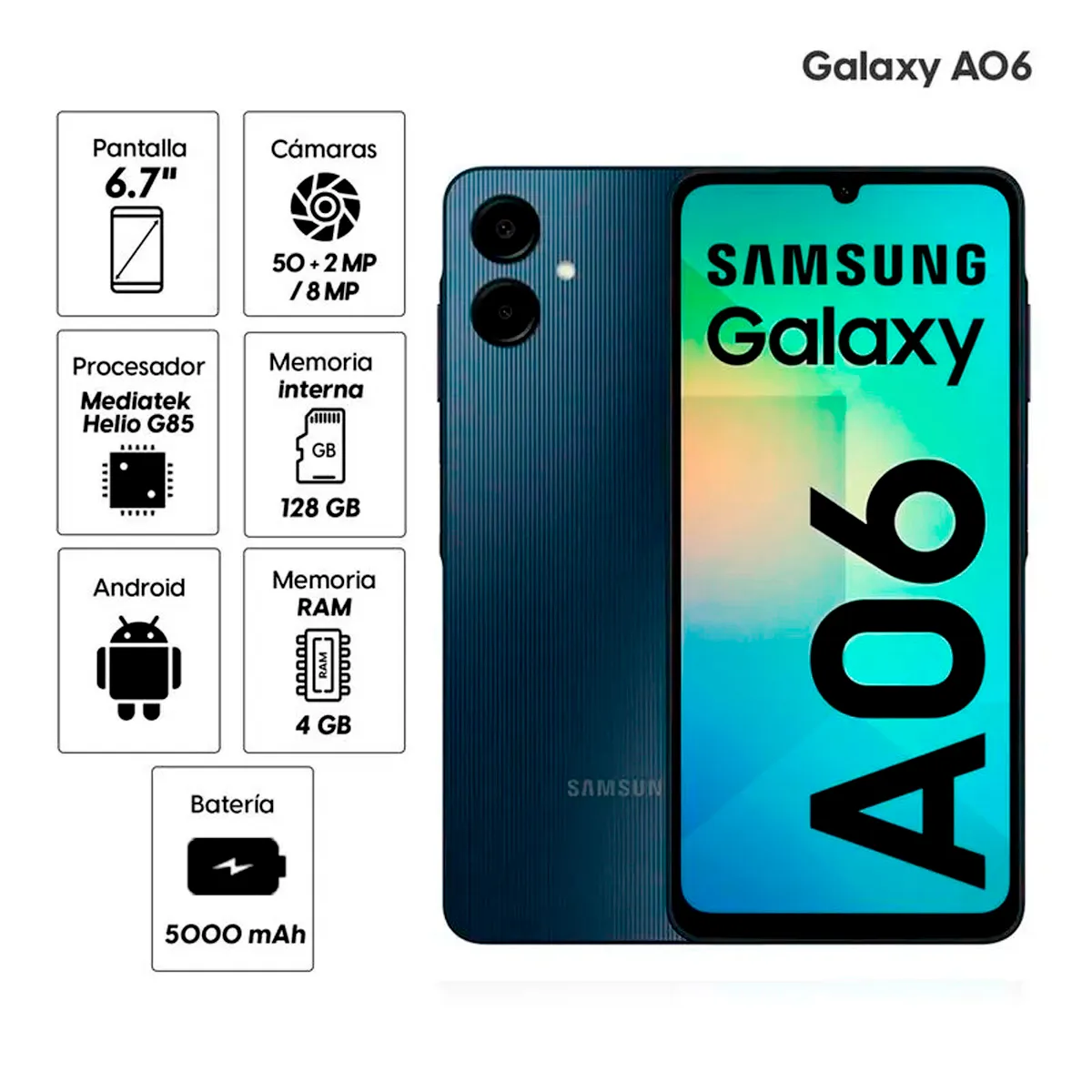 SAMSUNG - Galaxy A06 4GB 128GB 50MP + 2MP Negro