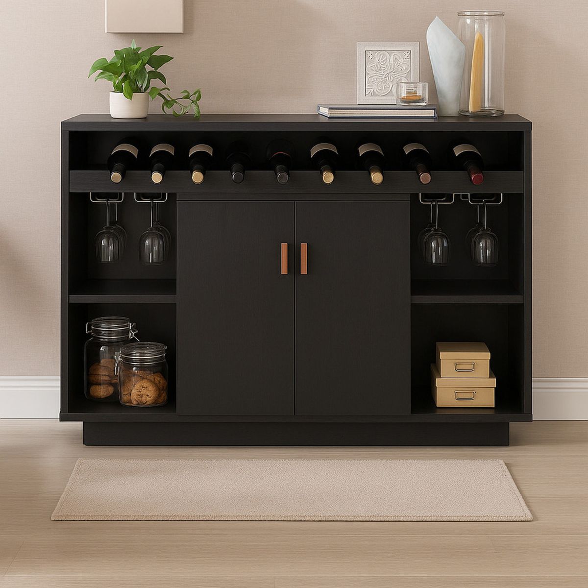 TU MESITA - Mueble de Bar Moderno Porta Vinos & Copa Córdova Negro TU MESITA