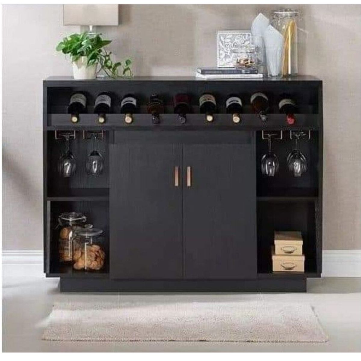 TU MESITA - Mueble de Bar Moderno Porta Vinos & Copa Córdova Negro TU MESITA