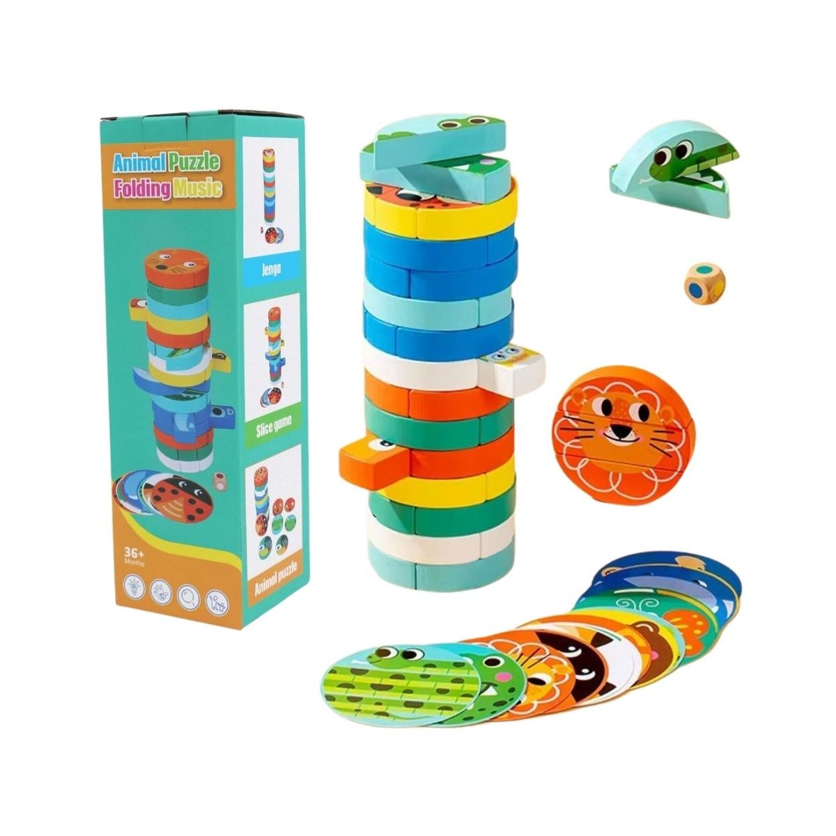 GENERICO - Juego de Apilar Puzzle Animalitos de Madera para Niños