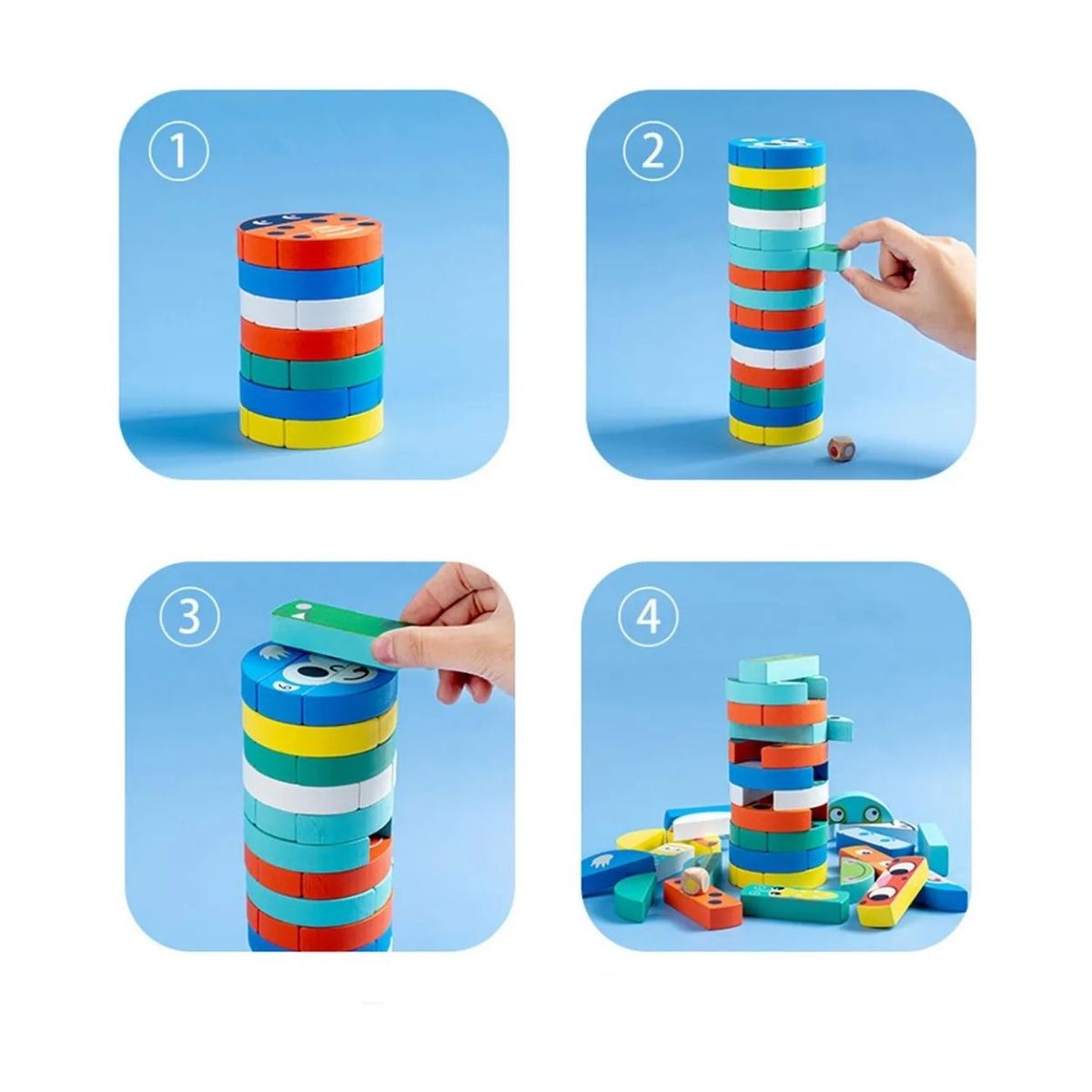 GENERICO - Juego de Apilar Puzzle Animalitos de Madera para Niños