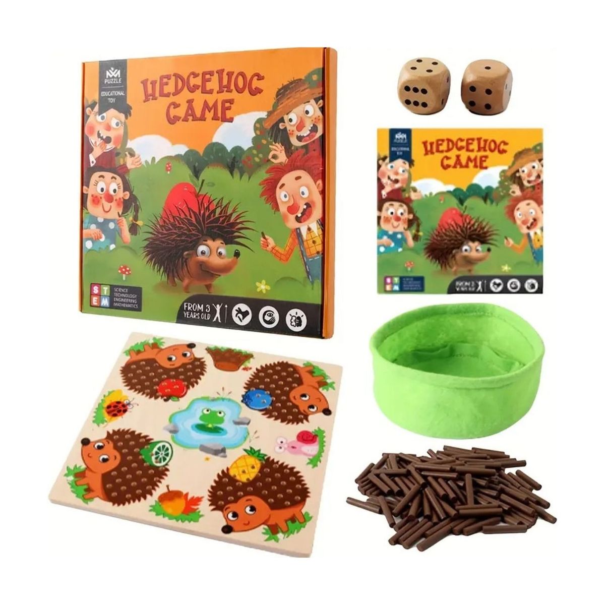 GENERICO - Juego Montessori Erizo con Palitos de Madera - Colores Formas y Matemáticas para Niños