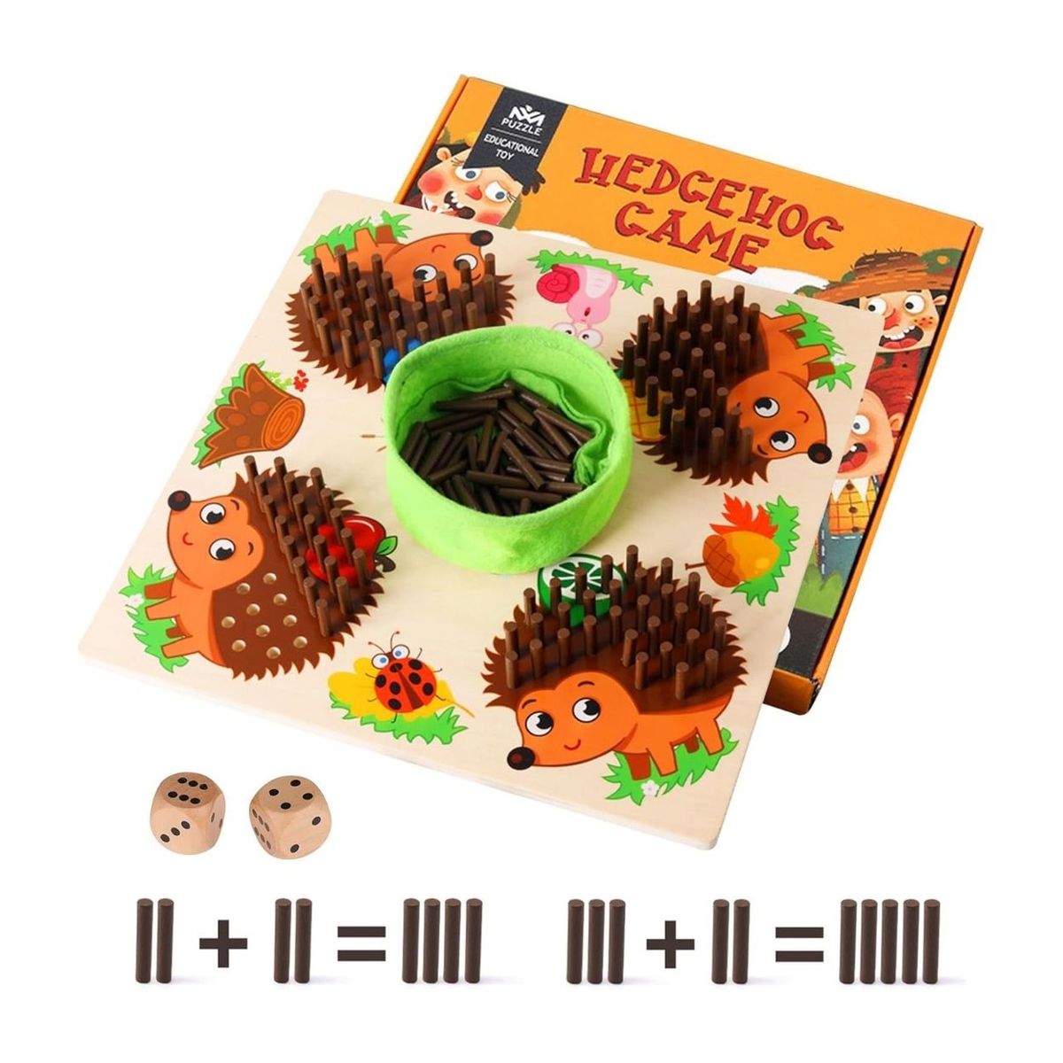 GENERICO - Juego Montessori Erizo con Palitos de Madera - Colores Formas y Matemáticas para Niños