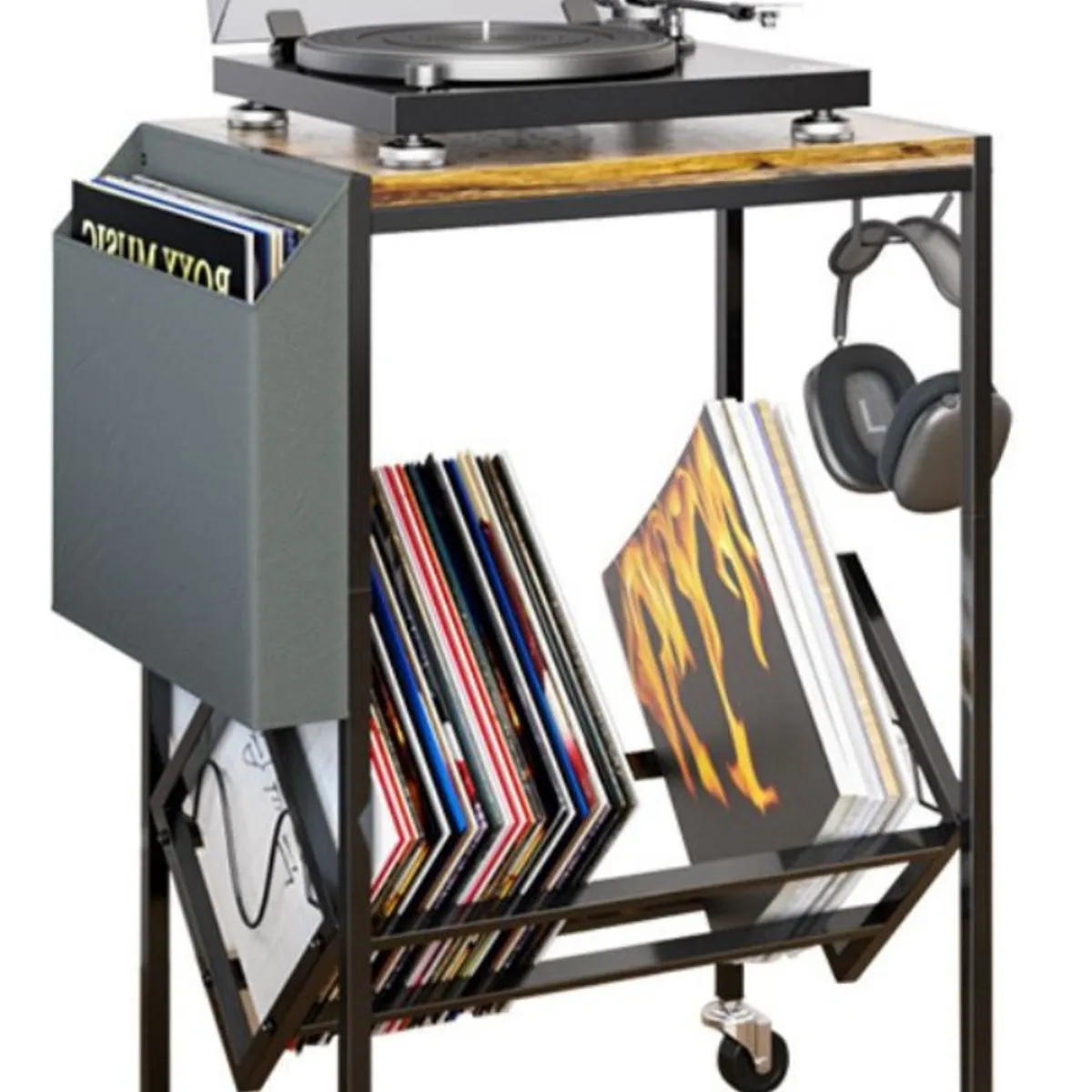 ANYHOGAR - Mesa De Soporte Tocadiscos Y Almacenamiento De Vinilos