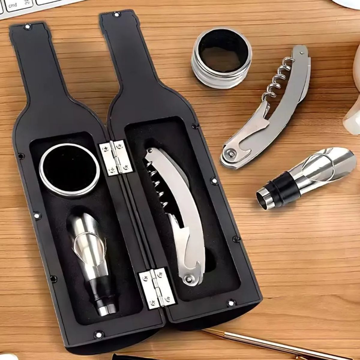 GENERICO - Set de 3 Piezas Abridor Sacacorchos para Vinos en Forma de Botella