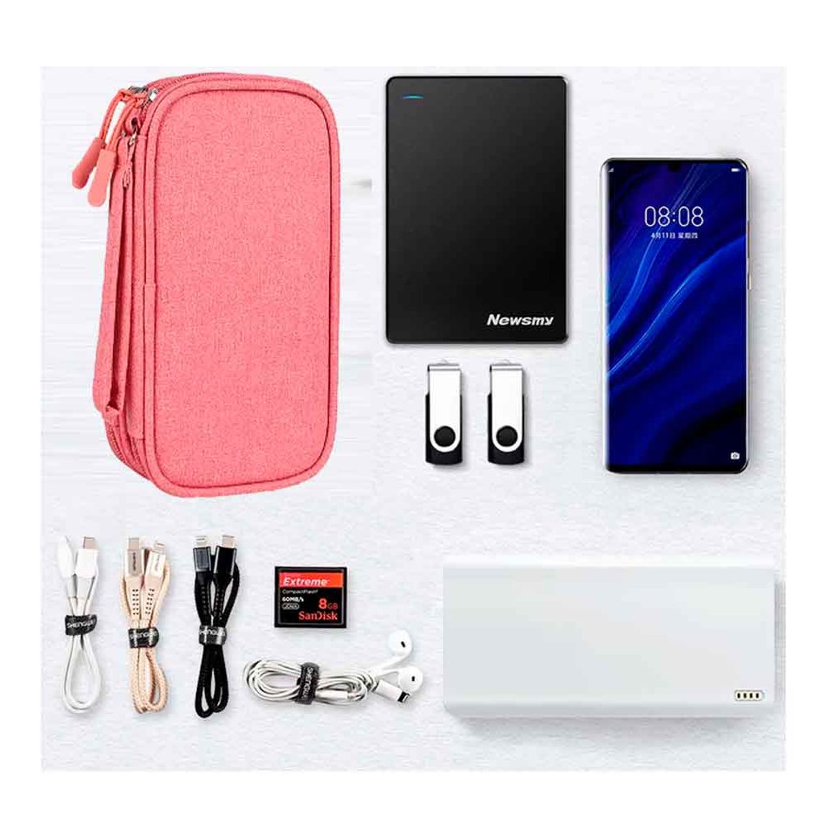 VARIOS - Estuche Organizador de Viaje Documento Electrónicos Impermeable Rosado