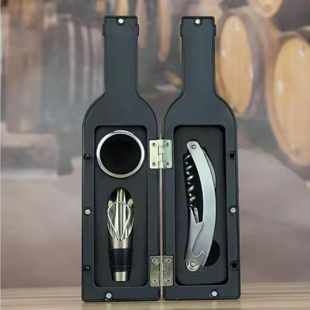 GENERICO - Set de 3 Piezas Abridor Sacacorchos para Vinos en Forma de Botella