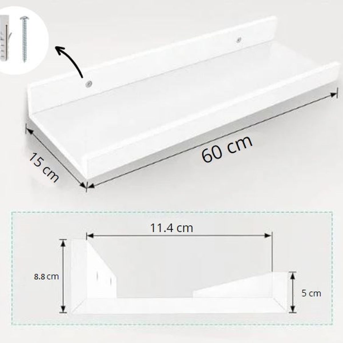 GENERICO - Repisa Flotante Con Borde De Melamina Blanco 0.6 M
