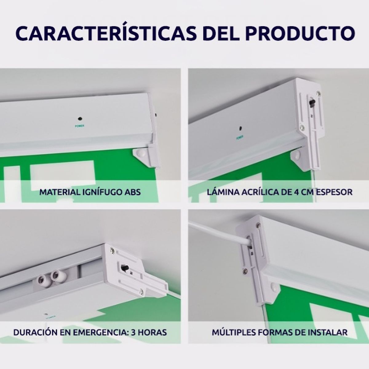 JPSYSTEMS - Señal de salida emergencia 3W 180 minutos duración sin switch ni enchufe