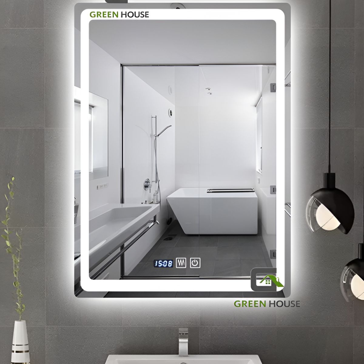 GREEN HOUSE - ESPEJO INTELIGENTE CHARLOTTES LED 3 TIEMPOS - RELOJ - ANTIEMPAÑO