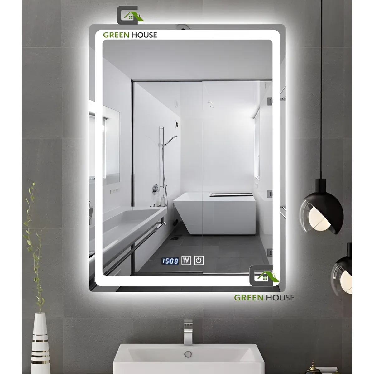 GREEN HOUSE - ESPEJO INTELIGENTE CHARLOTTES LED 3 TIEMPOS - RELOJ - ANTIEMPAÑO