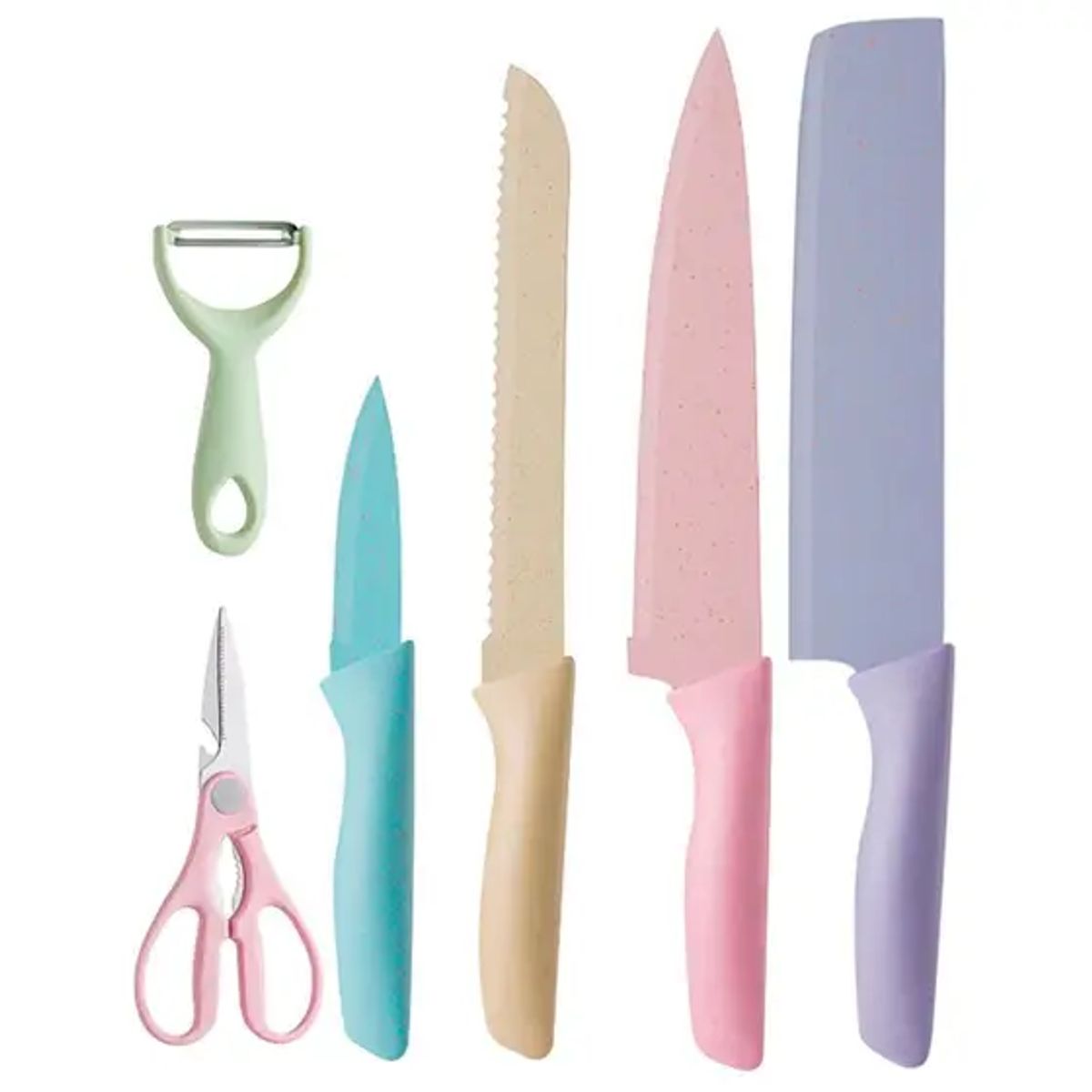 GENERICO - SET CUCHILLOS COCINA 6 PIEZAS CORTAR PICAR PELAR ACERO INOXIDABLE